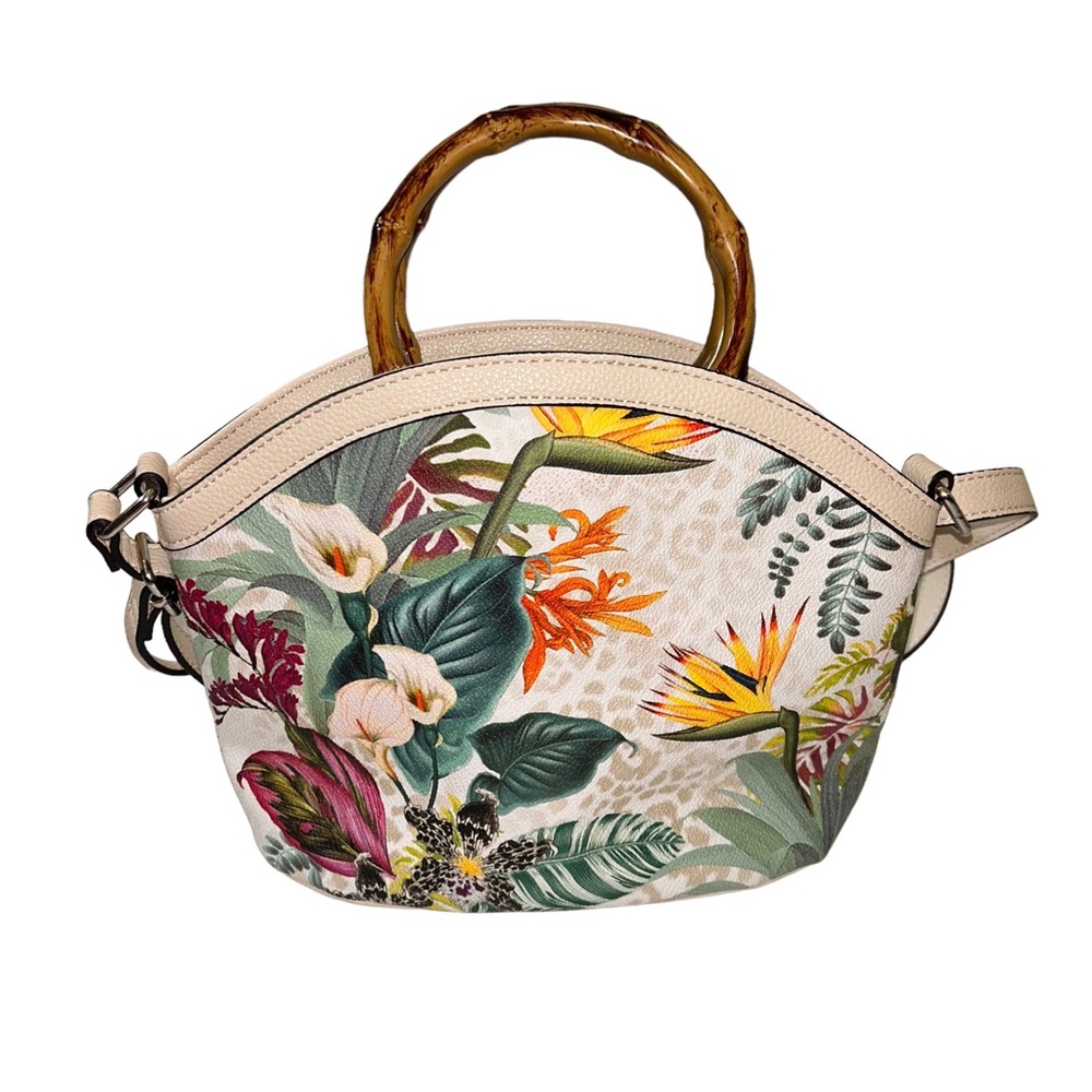 Dana Buchman floral hand bag wood handles